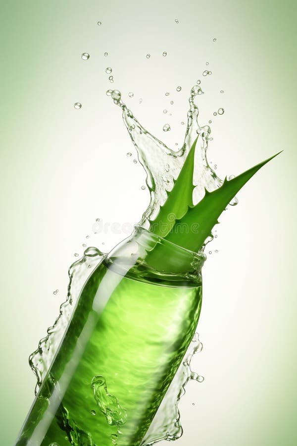 Poured sparkling aloe vera juice, aloe vera, product shot royalty free illustration.