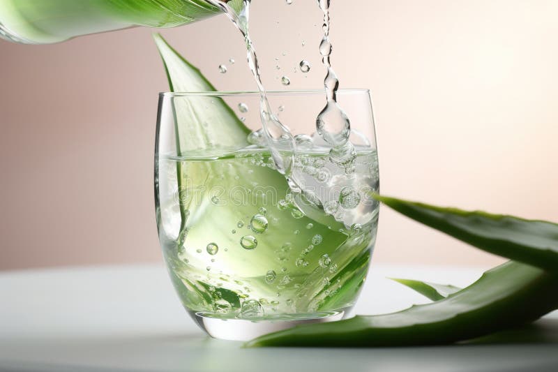 Poured sparkling aloe vera juice, aloe vera, product shot royalty free illustration.