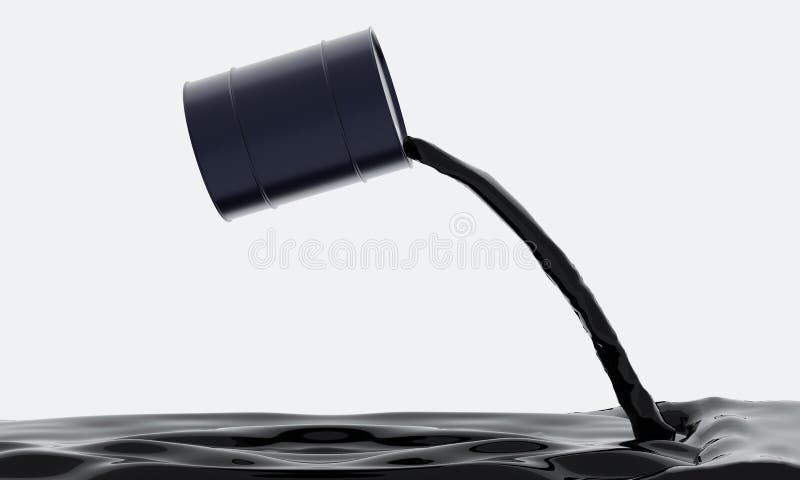 Pouring Crude Oil from Black Barrel. Isolated on White Background Stock ...