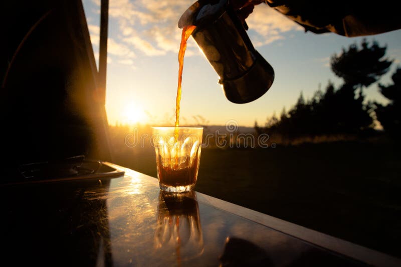 Pouring Early Morning Coffee Stock Image Image of fire 