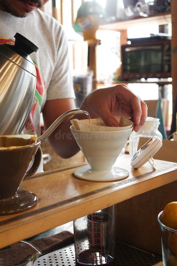 Pouring Hot Water into Coffee Drip Filter Stock Photo Image of