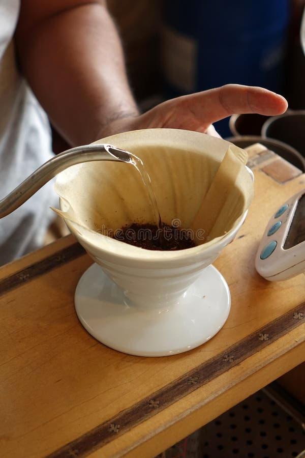 Pouring Hot Water into Coffee Drip Filter Stock Photo Image of drip