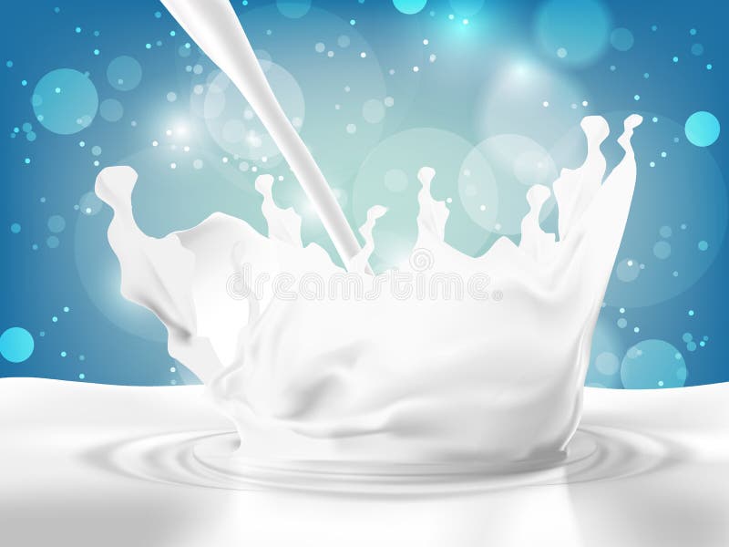 Pouring milk in a blue background.