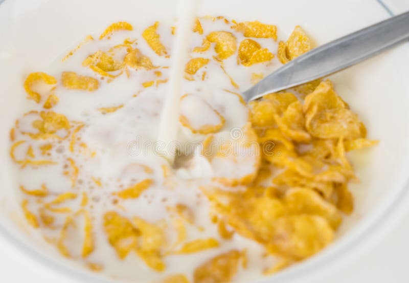 Pouring Milk into Corn Flake Cereal Stock Photo Image of health, fresh 91264926