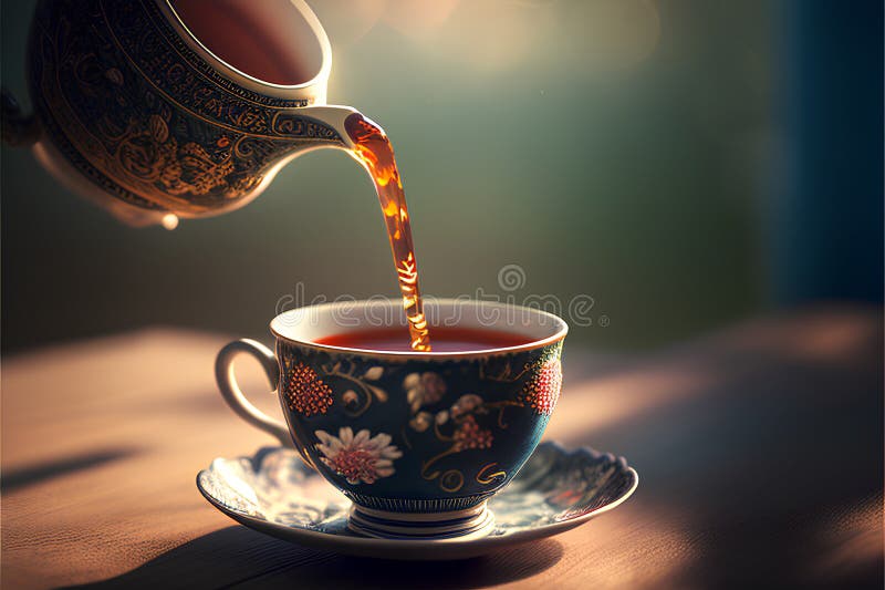 Pouring Tea from a Teapot into a Cup of Tea Stock Illustration