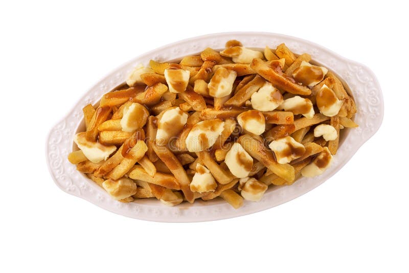 Poutine platta som isoleras på vit bakgrund, bästa sikt royaltyfria foton Poutine platta som isoleras på vit bakgrund, bästa sikt royaltyfria foton