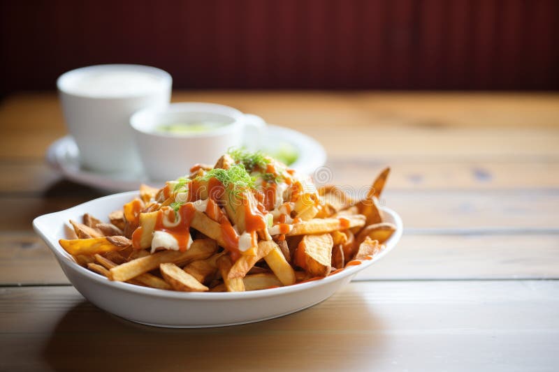 Poutine with a Side of Ketchup and Malt Vinegar Stock Image Image of