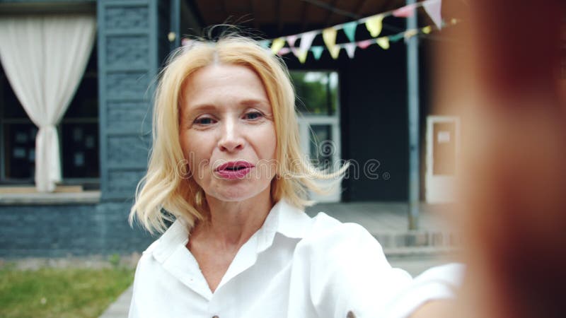 Pov Matures POV of Mature Lady Making Online Video Call Talking Looking at Camera Outdoors Stock Footage - Video of cheerful, attractive: 154928200