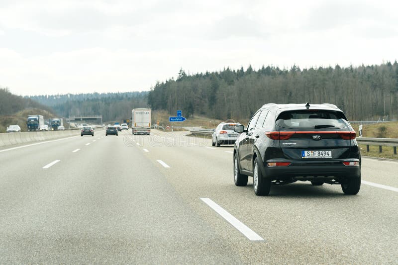 POV Point of view of cars on Autobahn highway Kia Sportage stock image POV Point of view of cars on Autobahn highway Kia Sportage stock image