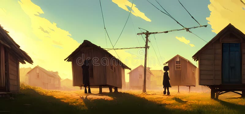 Poverty concept illustration. Digital art painting for book illustration,background wallpaper, concept art