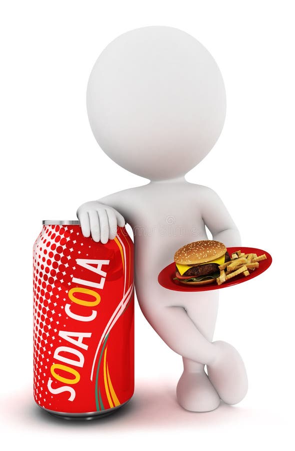 povos 3d brancos com lata de soda e Hamburger ilustração do vetor povos 3d brancos com lata de soda e Hamburger ilustração do vetor
