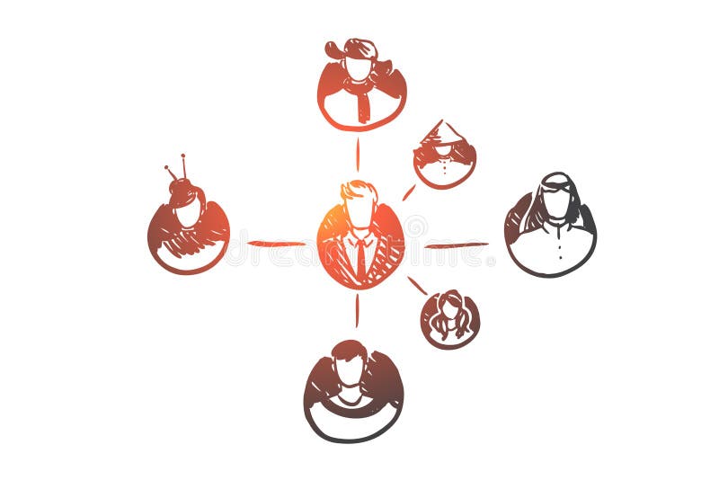 Povos, conexão, rede, global, conceito da comunidade Vetor isolado tirado mão ilustração stock Povos, conexão, rede, global, conceito da comunidade Vetor isolado tirado mão ilustração stock