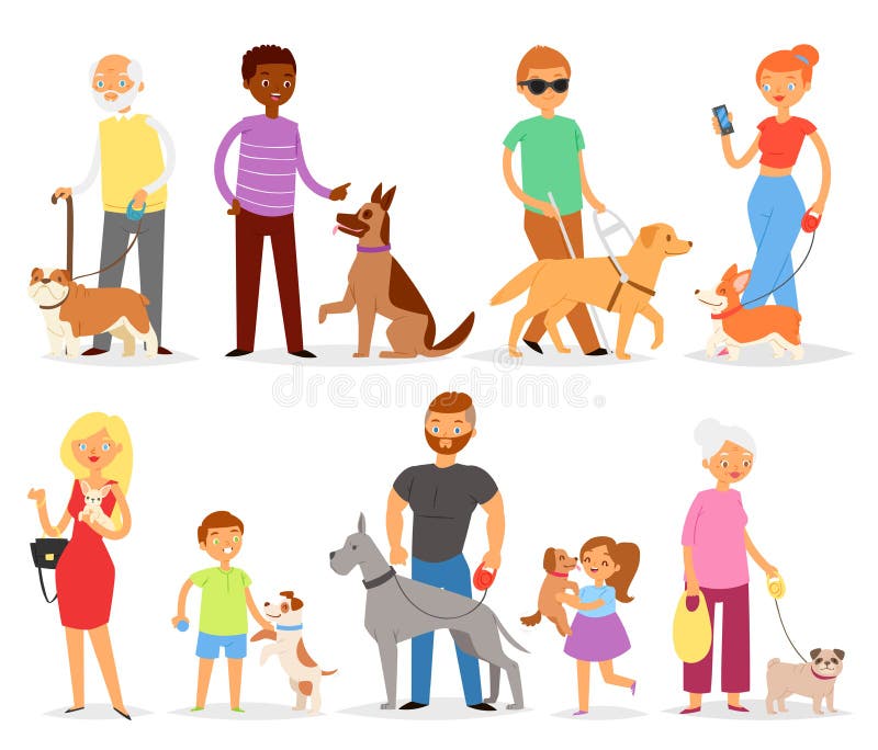 povos do vetor da Cão-criação de animais com o cão-criador do animal de estimação e da mulher ou do homem com grupo doggish da il ilustração royalty free povos do vetor da Cão-criação de animais com o cão-criador do animal de estimação e da mulher ou do homem com grupo doggish da il ilustração royalty free