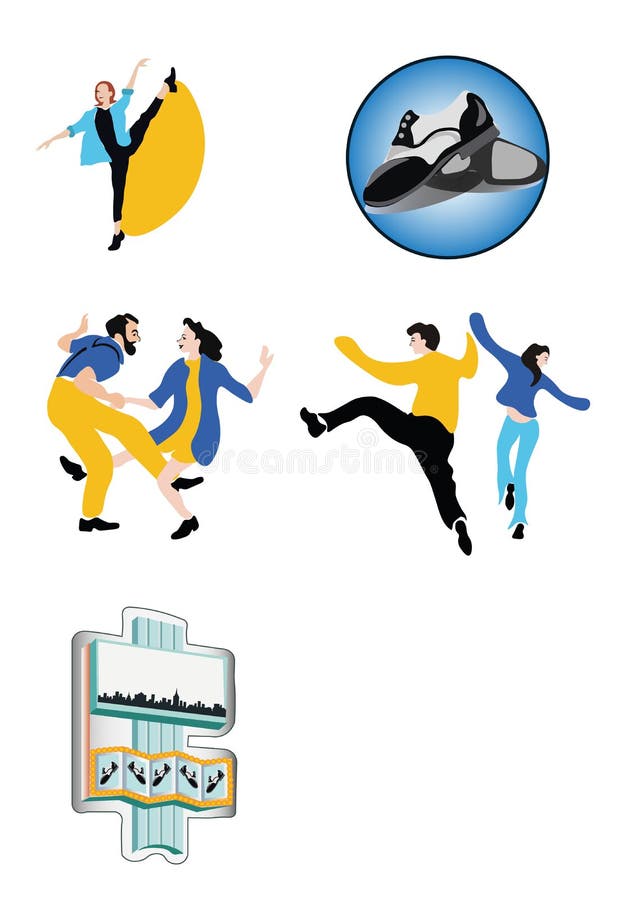 Povos e parafernália da dança no backgrounf branco ilustração stock Povos e parafernália da dança no backgrounf branco ilustração stock
