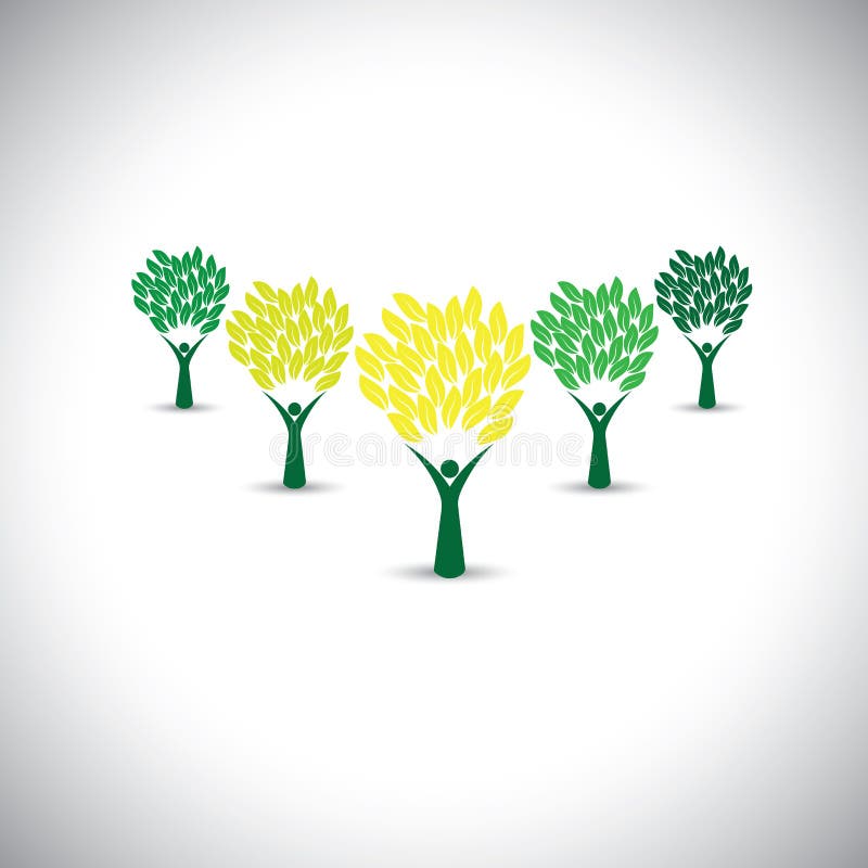Povos felizes, felizes como árvores de vida - vetor do conceito do eco ilustração stock Povos felizes, felizes como árvores de vida - vetor do conceito do eco ilustração stock