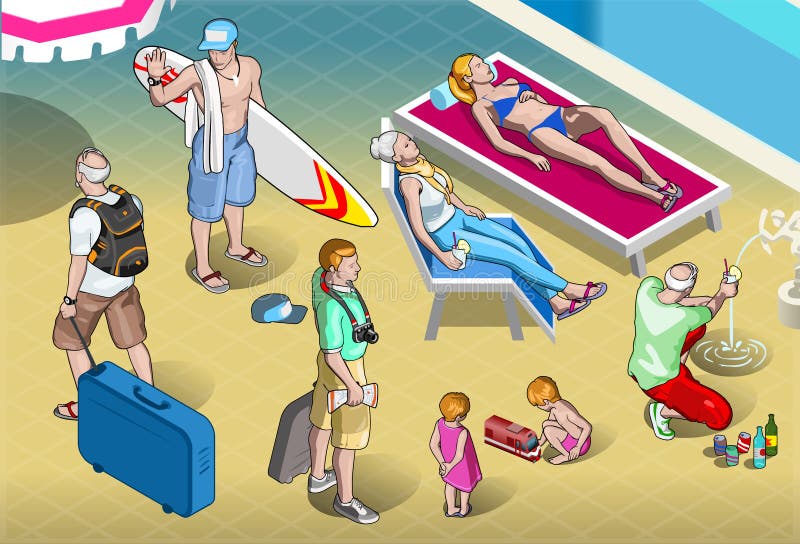 Povos isométricos dos turistas ajustados no recurso ilustração stock Povos isométricos dos turistas ajustados no recurso ilustração stock