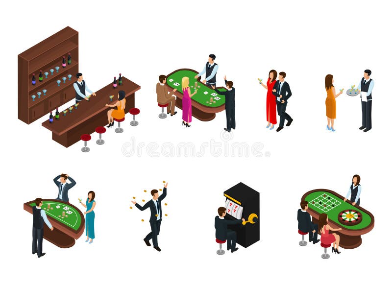 Povos isométricos no grupo do casino ilustração stock Povos isométricos no grupo do casino ilustração stock