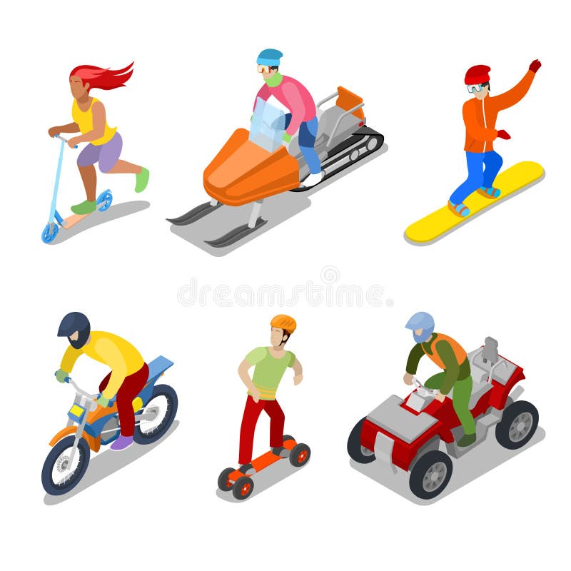 Povos no Snowboard, no ATV e na motocicleta Esportes extremos ilustração stock Povos no Snowboard, no ATV e na motocicleta Esportes extremos ilustração stock