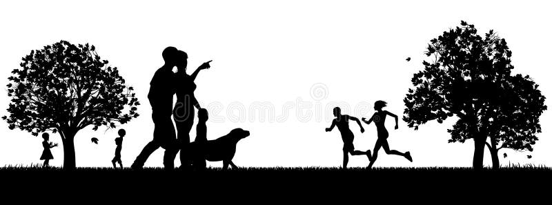Povos que apreciam as silhuetas do parque do ar livre ilustração royalty free Povos que apreciam as silhuetas do parque do ar livre ilustração royalty free
