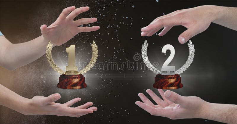 Digital composite of People holding trophies. Digital composite of People holding trophies