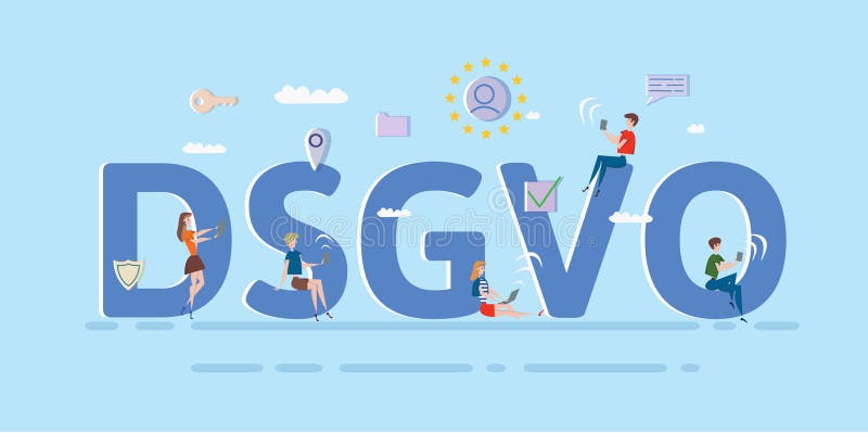 Povos que usam dispositivos e dispositivos de Internet móveis entre letras grandes de DSGVO GDPR, RGPD, DPO ilustração do vetor d ilustração stock Povos que usam dispositivos e dispositivos de Internet móveis entre letras grandes de DSGVO GDPR, RGPD, DPO ilustração do vetor d ilustração stock