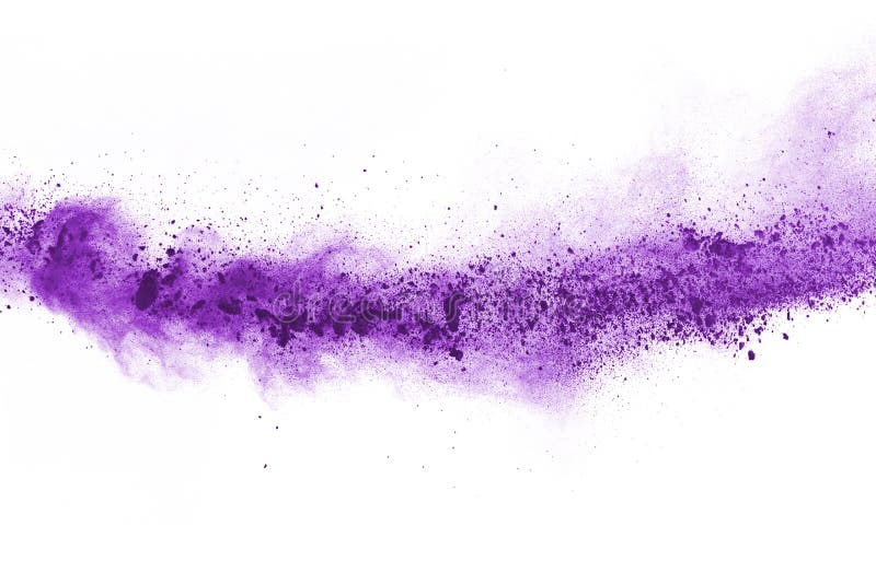 Closeup Of A Purple Dust Particle Explosion Isolated On White. Stock