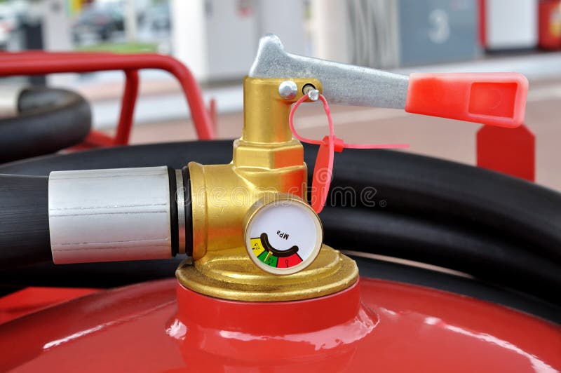Powder Fire Extinguisher with Pressure Gauge Stock Image - Image of