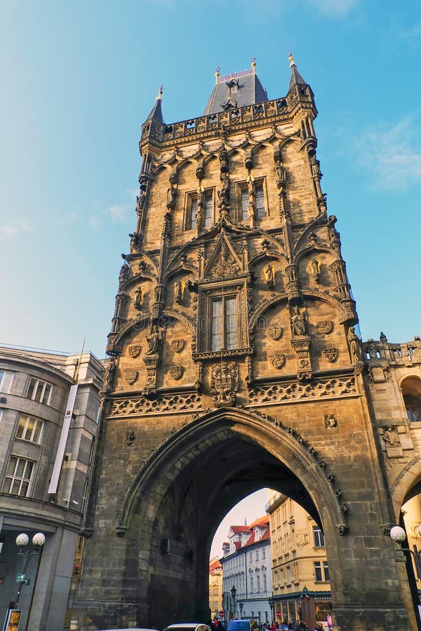 Powder Gate Build In 1475. Prague, Czechia. Stock Photo Image of