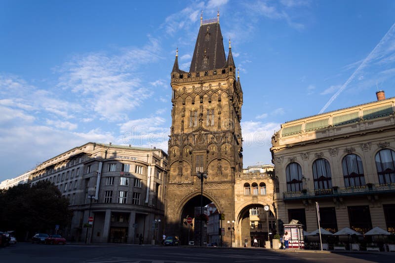 The Powder Gate Tower, Royal Route start, Old Town, UNESCO World Heritage Site, Prague, Czech Republic, sunrise