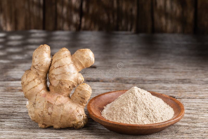 Powder and Ginger Root on the Table, Closeup Stock Image Image of