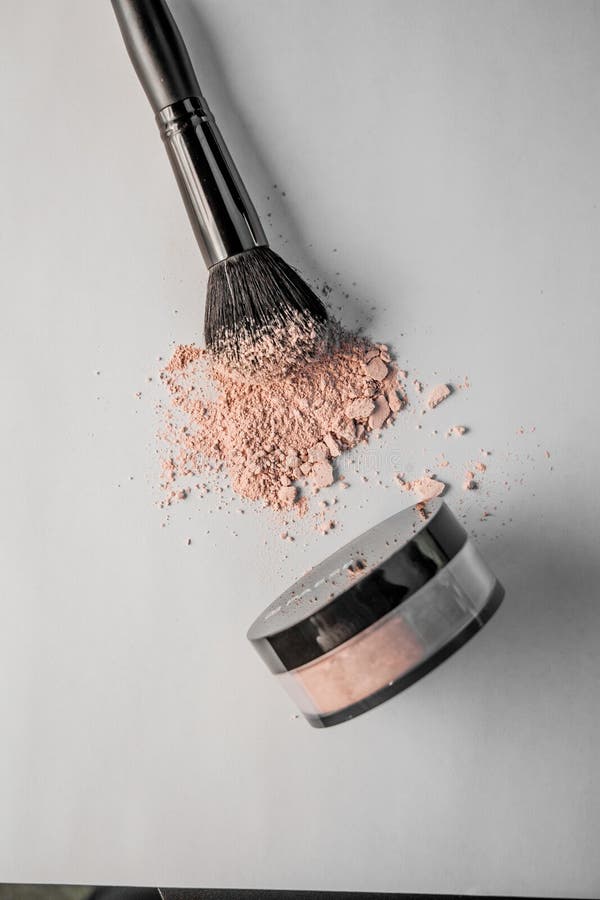 Powder Hill, Black Makeup Brush, a Jar of Powder Lying on the Edge Stock Photo Image of