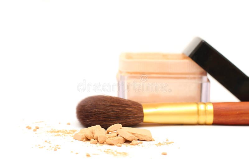 Powder, a jar with foundation and brush