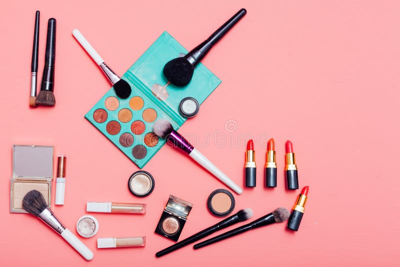 Powder Lipstick Makeup Brushes for Makeup Stylist`s Work Stock Image