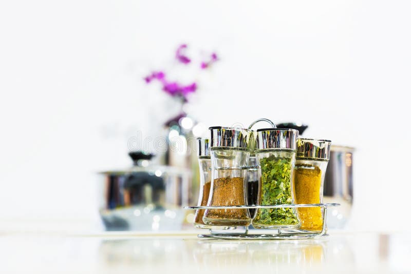 Powder Spices in Glass Bottle Jar Stock Photo Image of bowl, kitchen