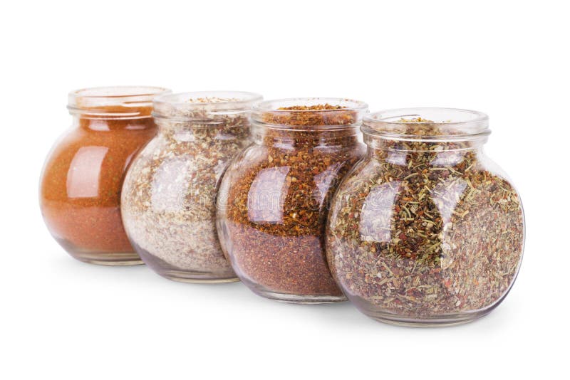 Powder Spices in Glass Jars Isolated on White Stock Photo Image of