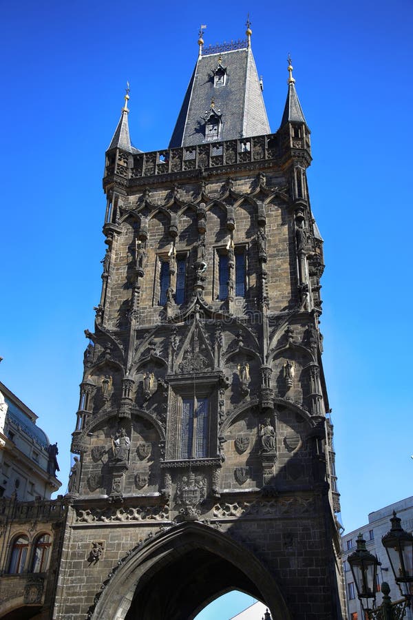 The Powder Tower is a High Medieval Gothic Tower in Prague, Czech