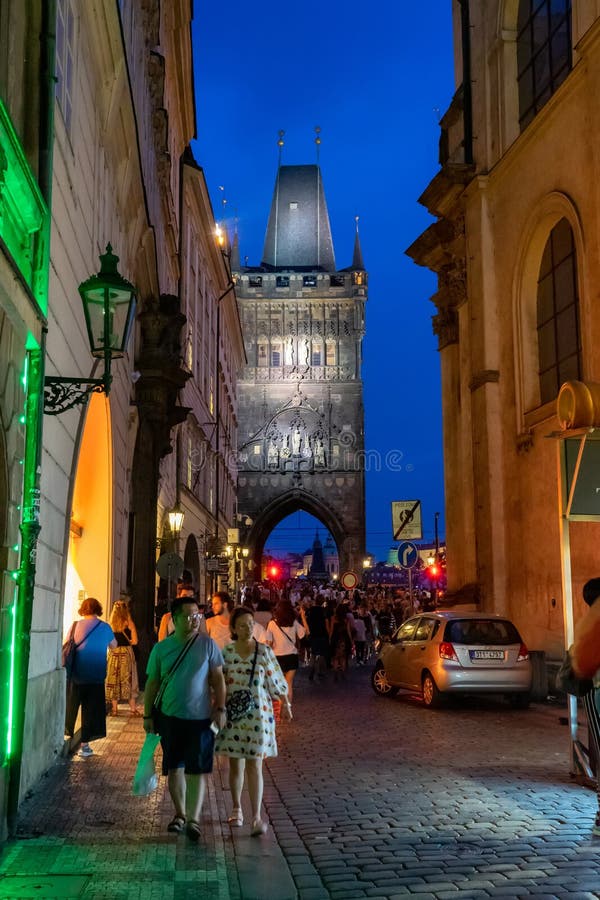 Powder Tower of Prague in Czech Republic at night. stock image Powder Tower of Prague in Czech Republic at night. stock image