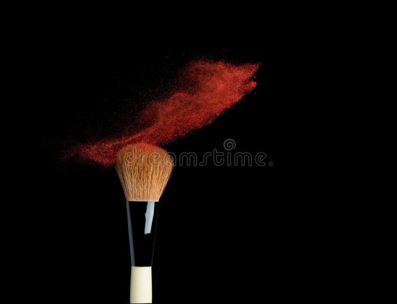 Powderbrush on Black Background with Blue Powder Stock Image Image of