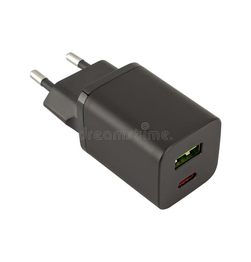 Power Adapter for Phone, Phone Accessory, on a White Background Stock