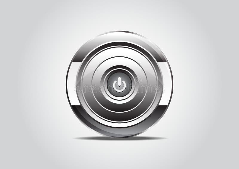 Power on button. Realistic metallic engine icon with gradient. Isolated vector illustration