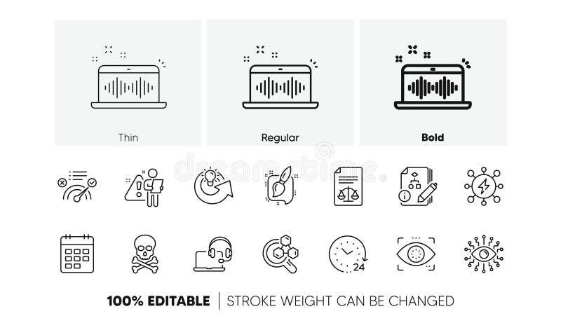 Power, Correct answer and Eye detect line icons. For web app, printing. Line icons. Vector vector illustration