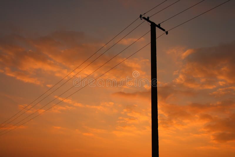 Power Line on orange sky