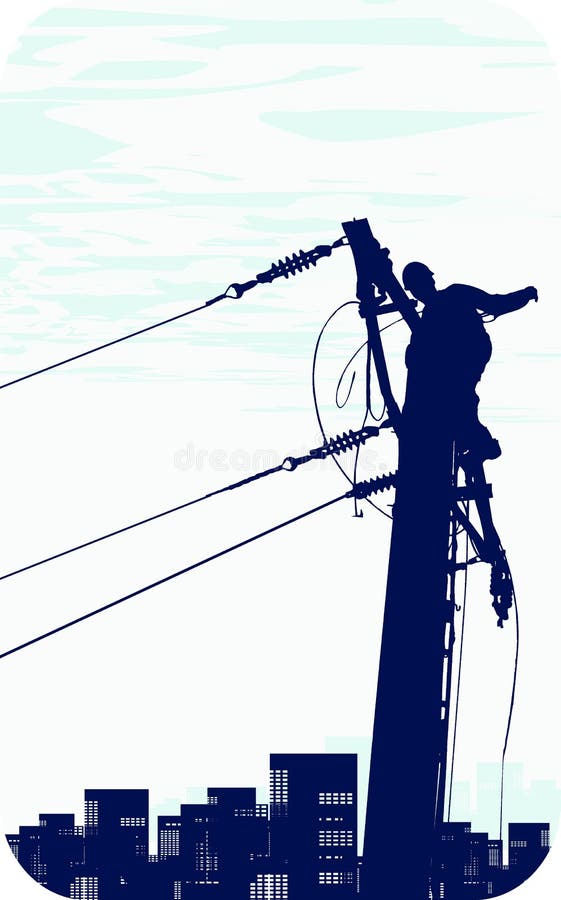 Power-line worker on service