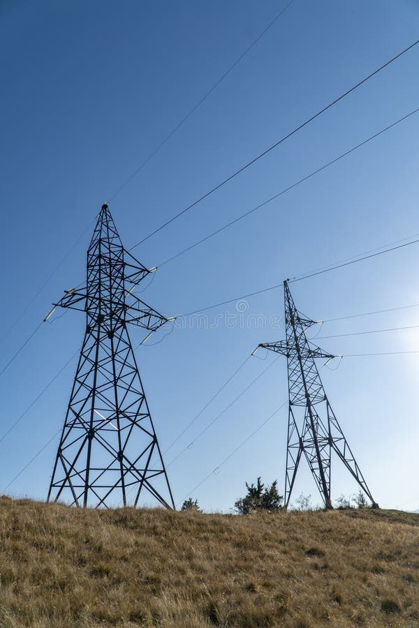 Power Lines in the Mountains Stock Photo Image of construction, light