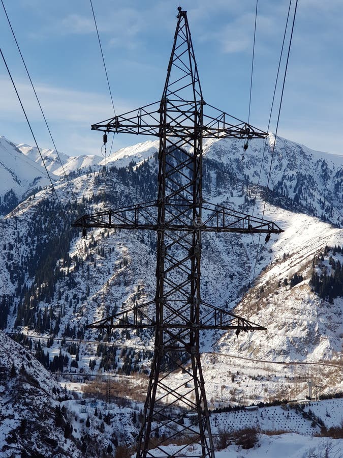 Power Lines in the Mountains. Stock Image Image of walk, mountain