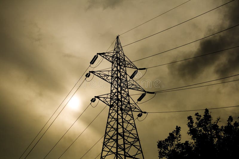Power lines tower, high voltage. Red pylons stock images, royalty-free photos and pictures