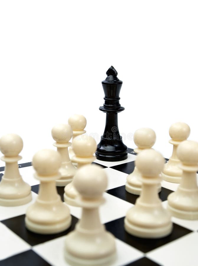 Black Pawn Challenging Army of White Chess Pieces Stock Image - Image ...