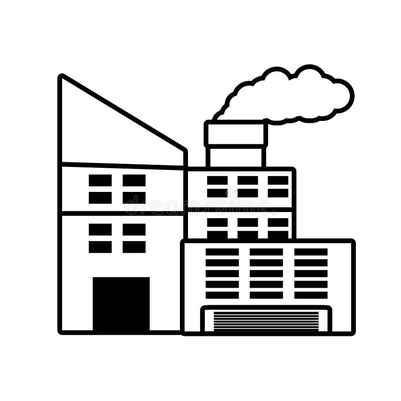 power plant building with chimney outline vector illustration