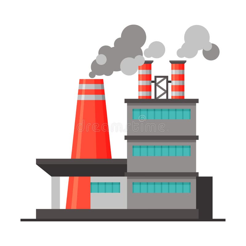 Power Plant, Industrial Factory Building with Polluting Smoke Flat ...