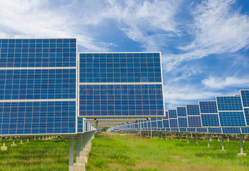 Power Plant Using Renewable Solar Energy with Blue Sky Stock Image